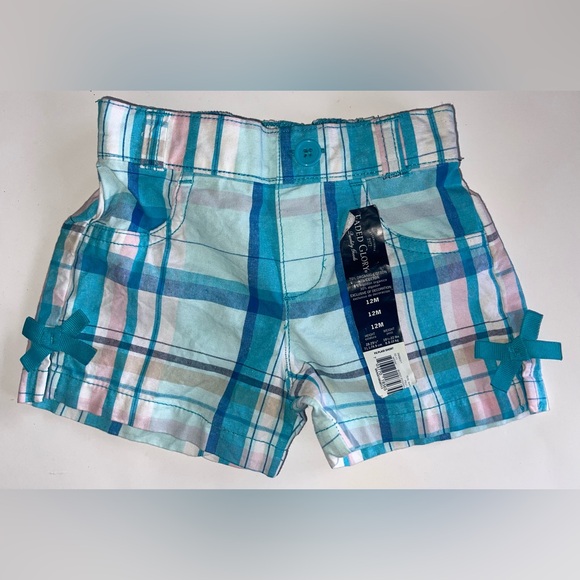 Faded Glory Other - Faded Glory Blue Plaid Girls Shorts with Bows, Size 12 Months